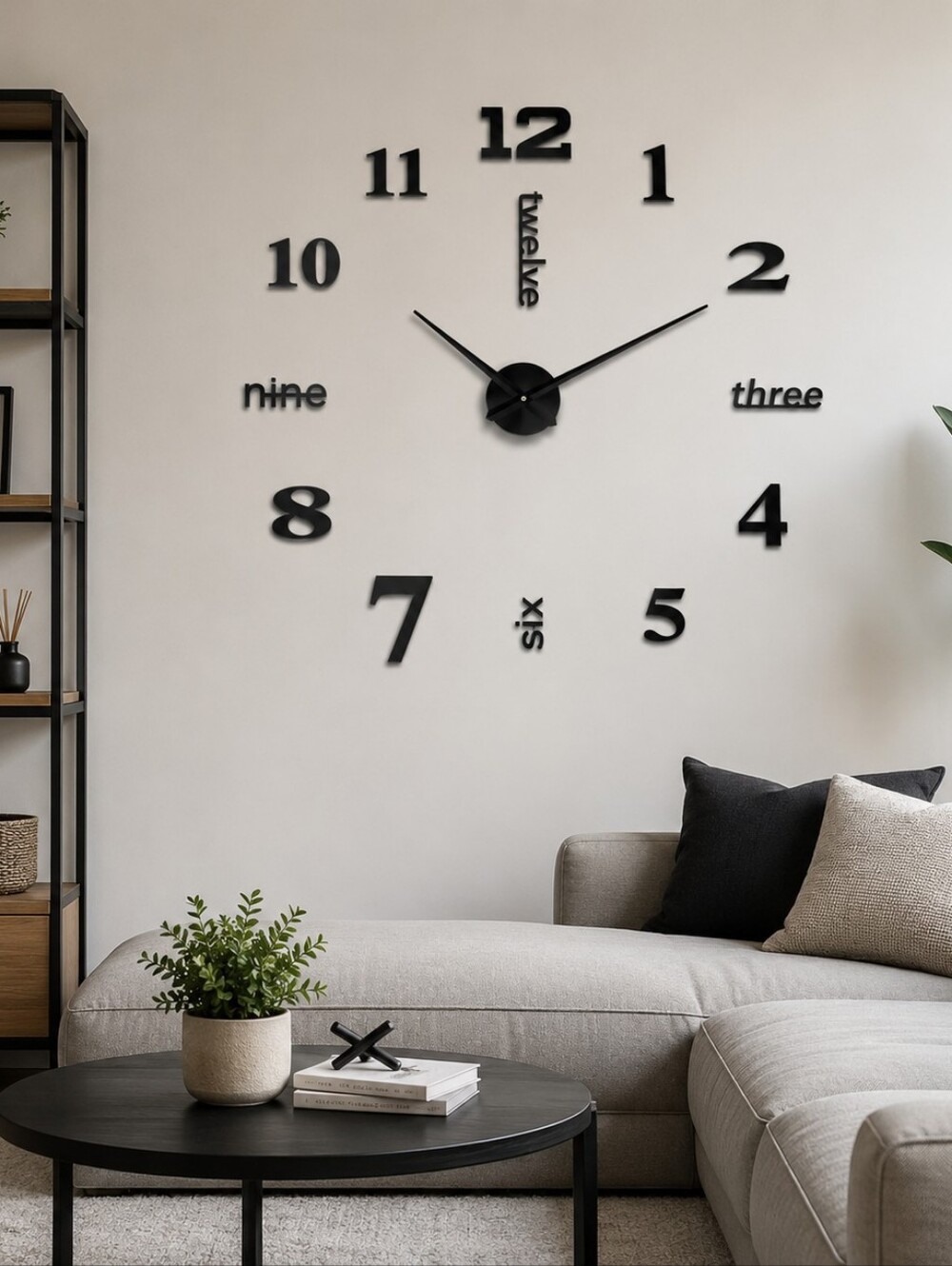 DIY 3D Large Wall Clock Modern Frameless Mirror Sticker Clock Home Decor Black